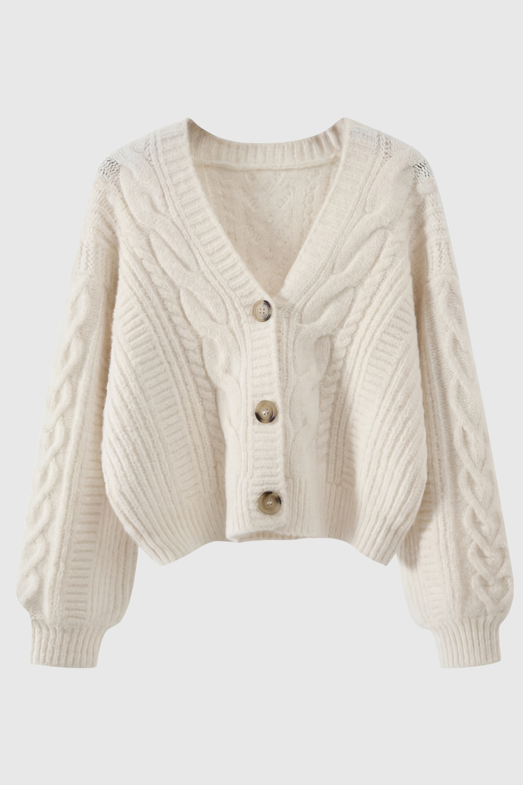 Cardigan V-Neck in Maglia a Treccia | Chiusura con Bottoni | Vestibilità Relaxed