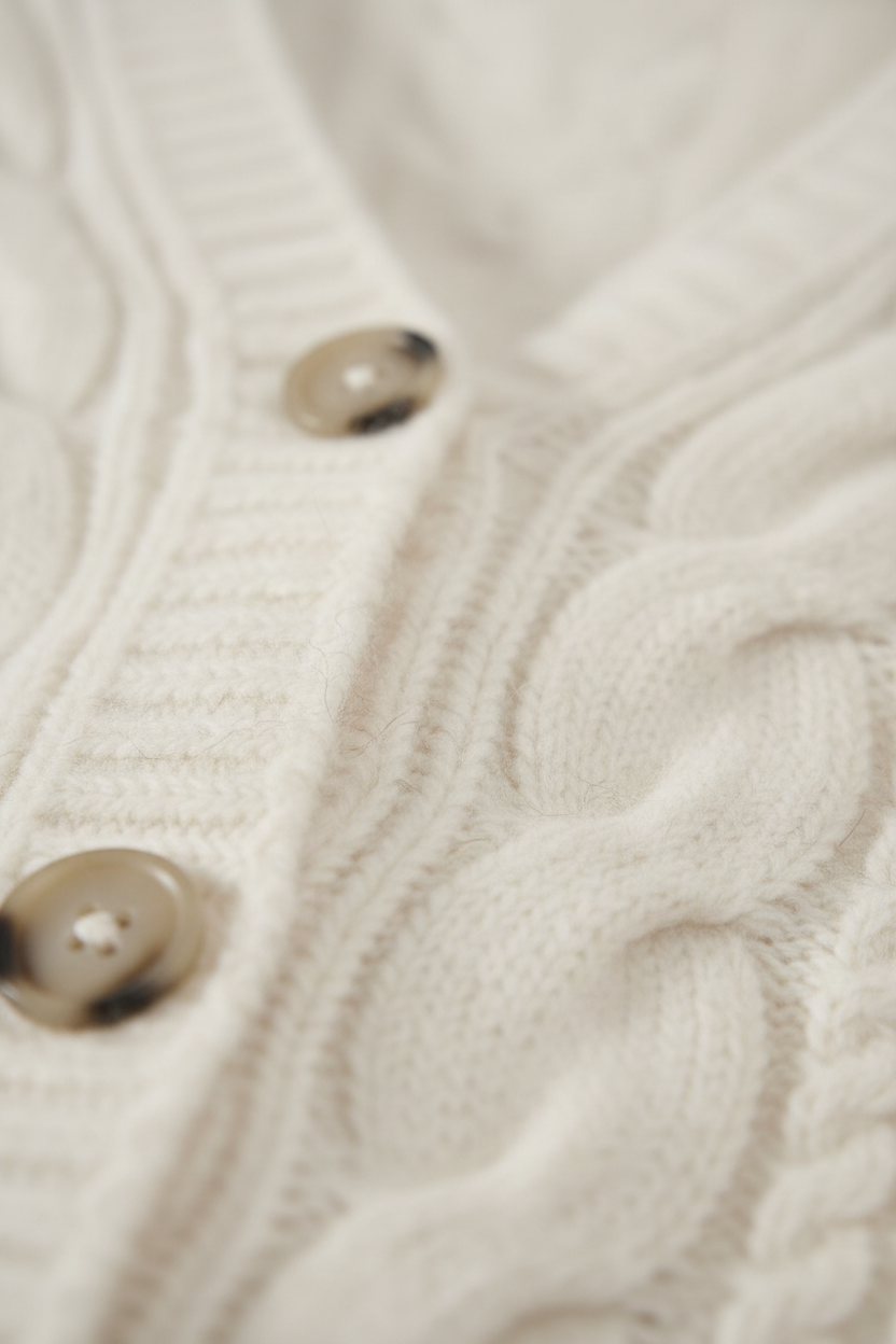 Cardigan V-Neck in Maglia a Treccia | Chiusura con Bottoni | Vestibilità Relaxed