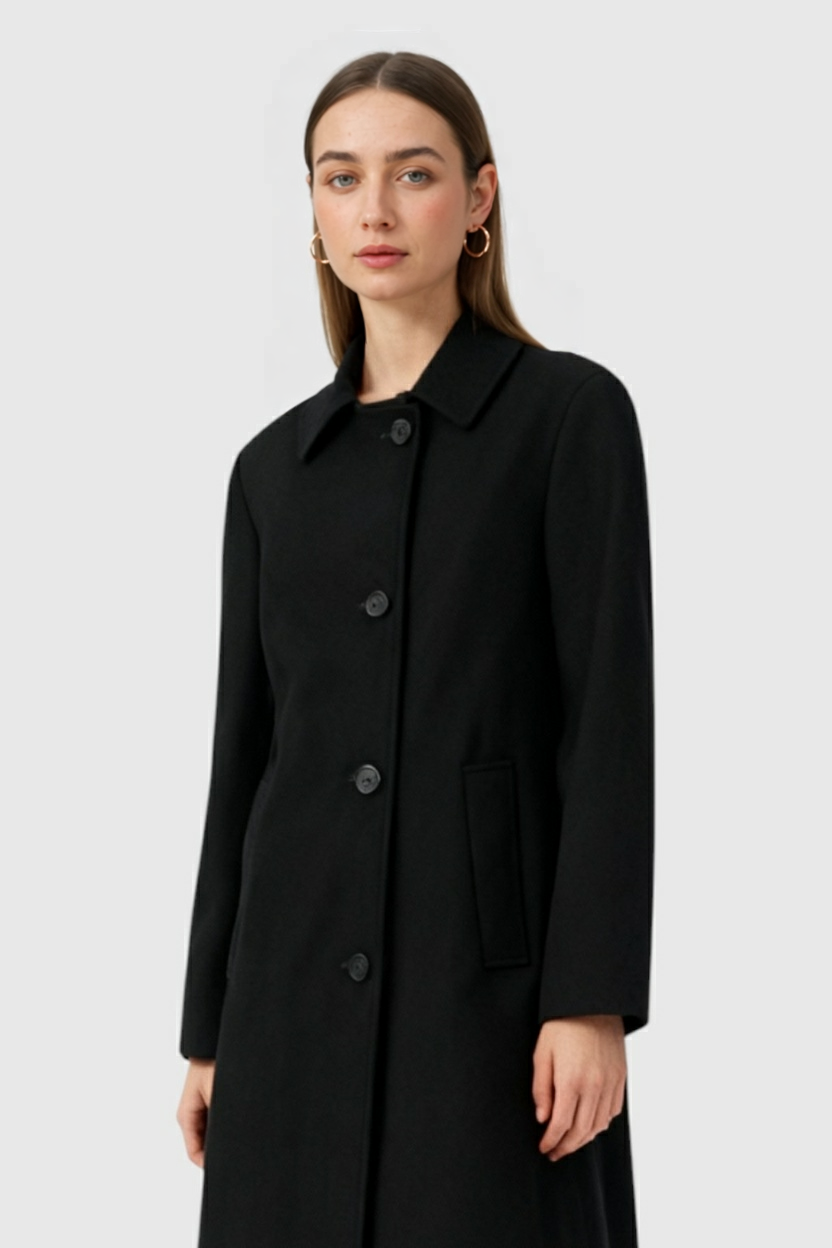 Cappotto Lungo Relaxed | Unico Petto, Tasche con Bottoni, Linea Minimal