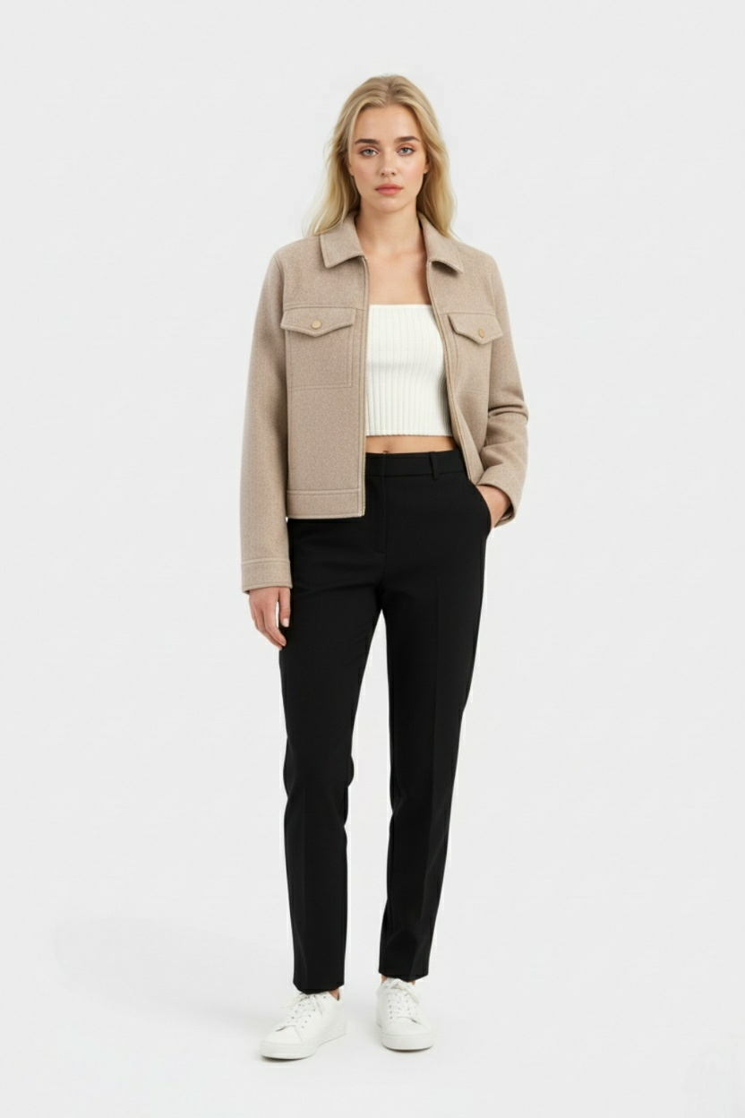 Giacca Zip Morbida | Shacket con Collare, Tasche a Falda