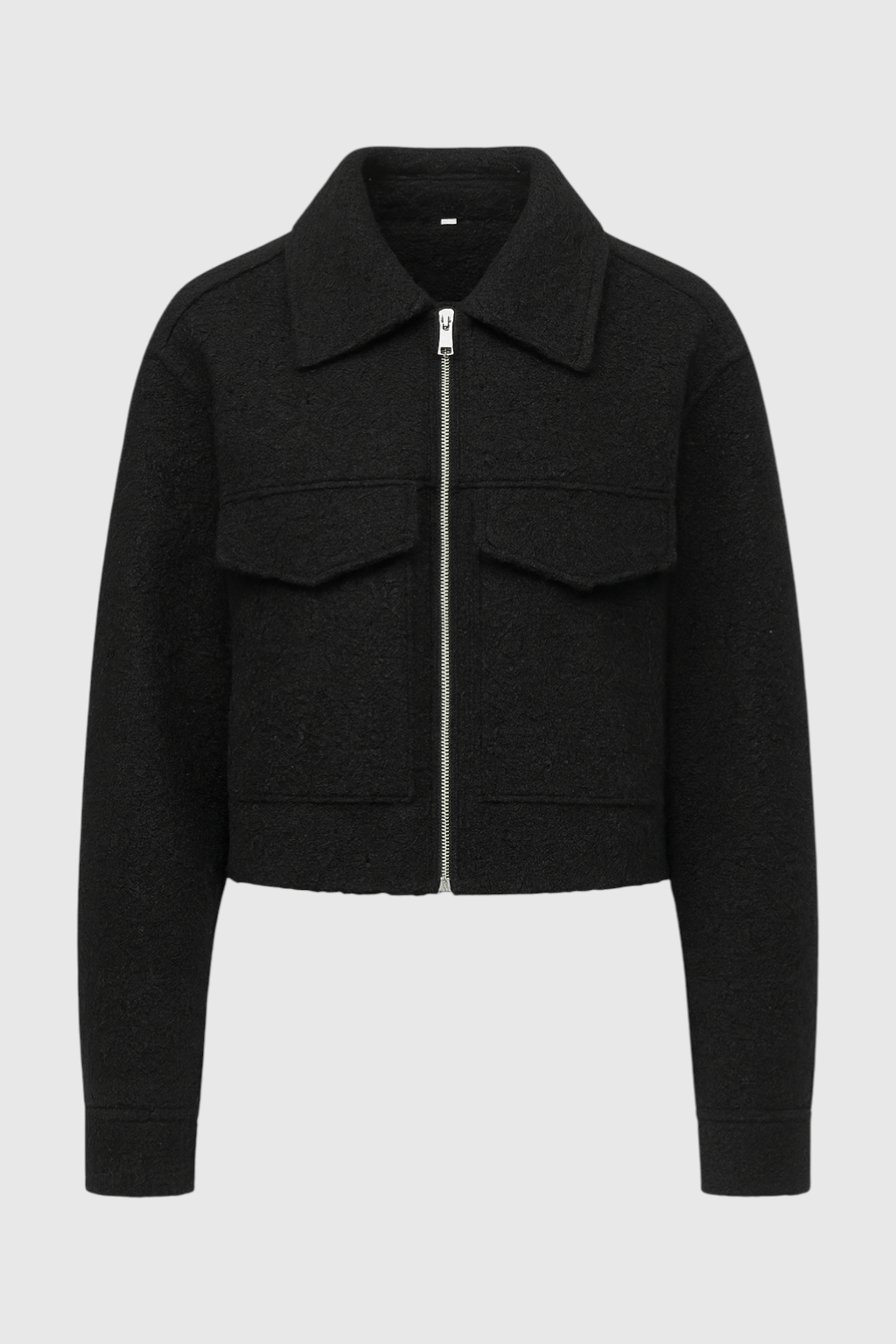 Giacca Zip Tessurizzata | Collo Alto, Cropped Fit, Dettaglio Tasca