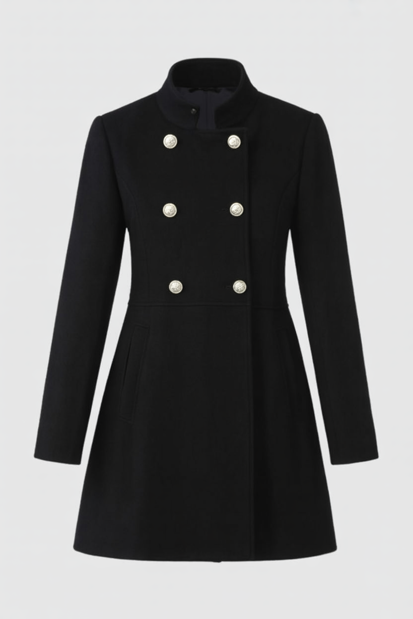Cappotto Doppio Petto Collo Alto | Bottoni Metallici, Vita Pulita, Lungo