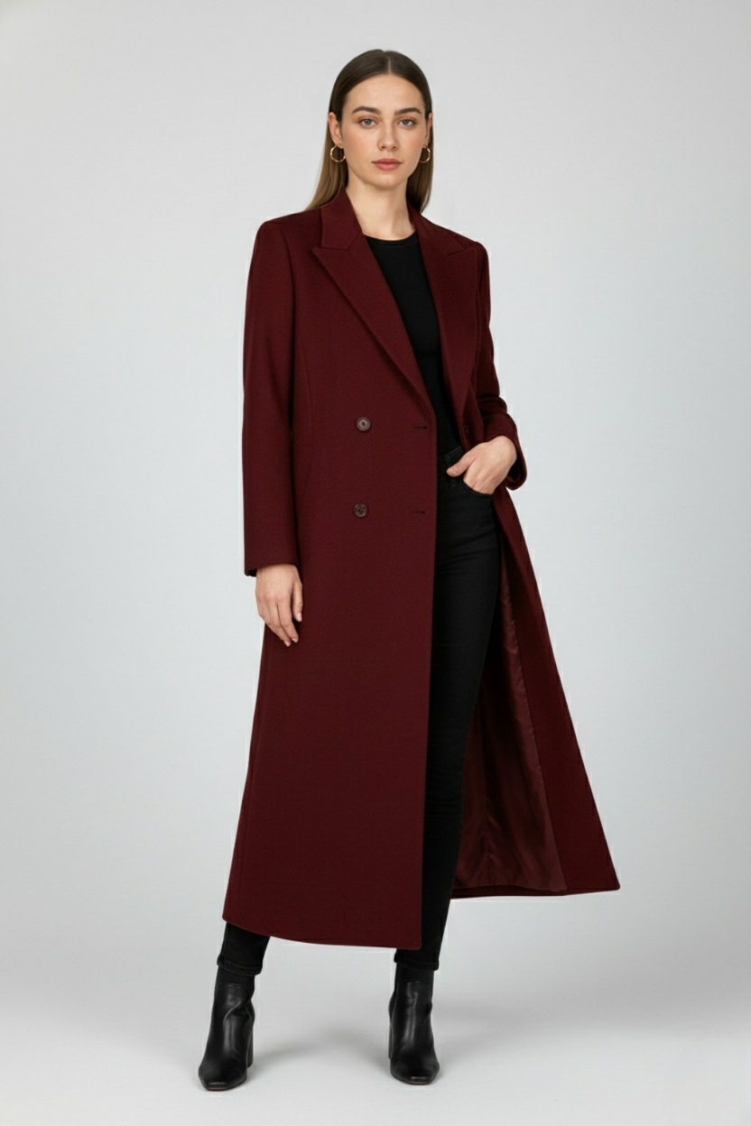 Cappotto Lungo Doppio Petto | Collo Ribassato | Maniche Tre Quarti