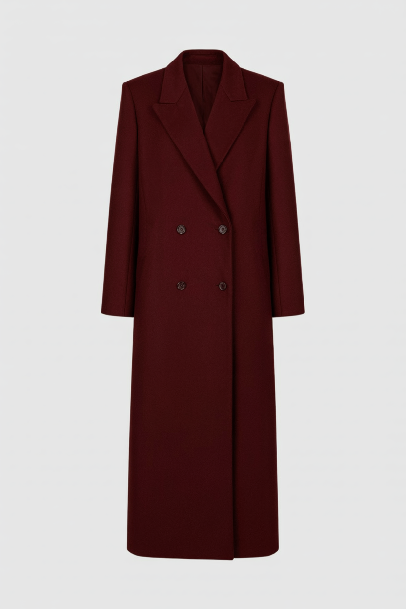 Cappotto Lungo Doppio Petto | Collo Ribassato | Maniche Tre Quarti