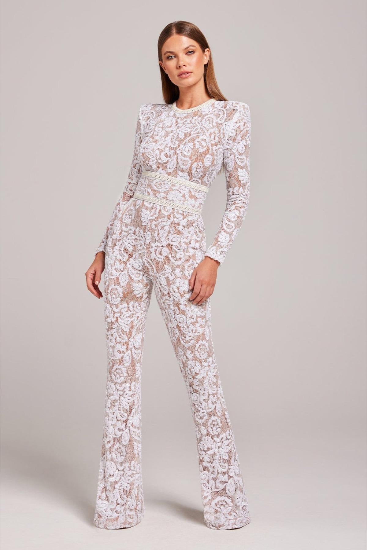 Tuta in Pizzo Lurex | Alta Vita | Manica Lunga | Gamba Svasata