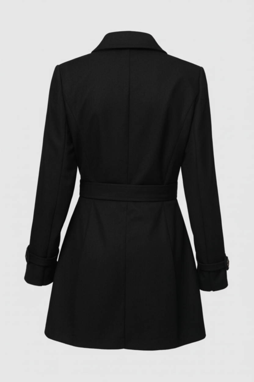 Cappotto Medio con Cintura | Bottoni Oro, Collo Scollo a V, Slim Fit
