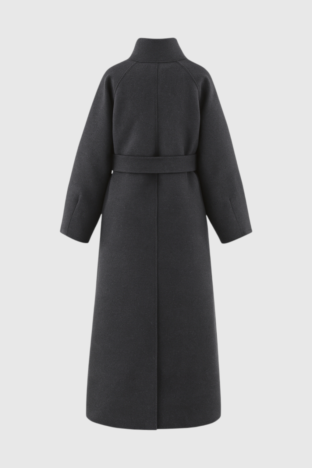 Cappotto Lungo Collo Alto | Con Cintura, Maniche Raglan, Abbottonatura Singola