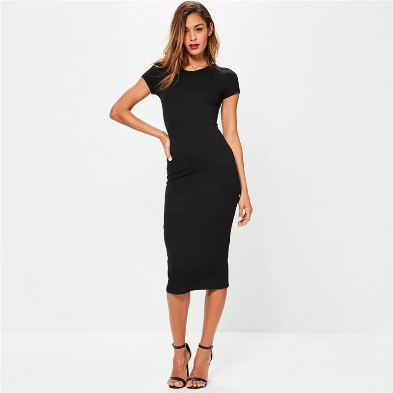 Abito midi in cotone slim fit con maniche corte