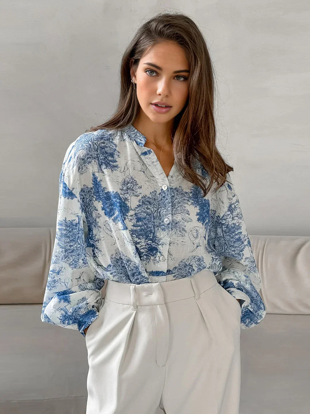 Camicia Stampata Manica Lunga | Collo Alto | Fit Comodo