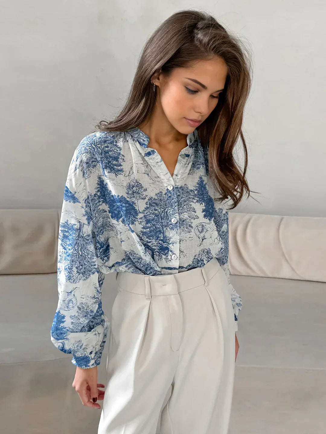 Camicia Stampata Manica Lunga | Collo Alto | Fit Comodo
