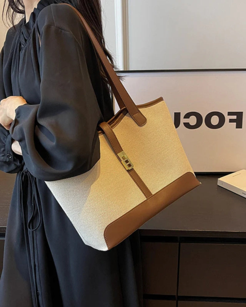 Borsa Altrove Canvas Spalla | Bordo Contrasto, Chiusura Turnlock, Manici Doppi
