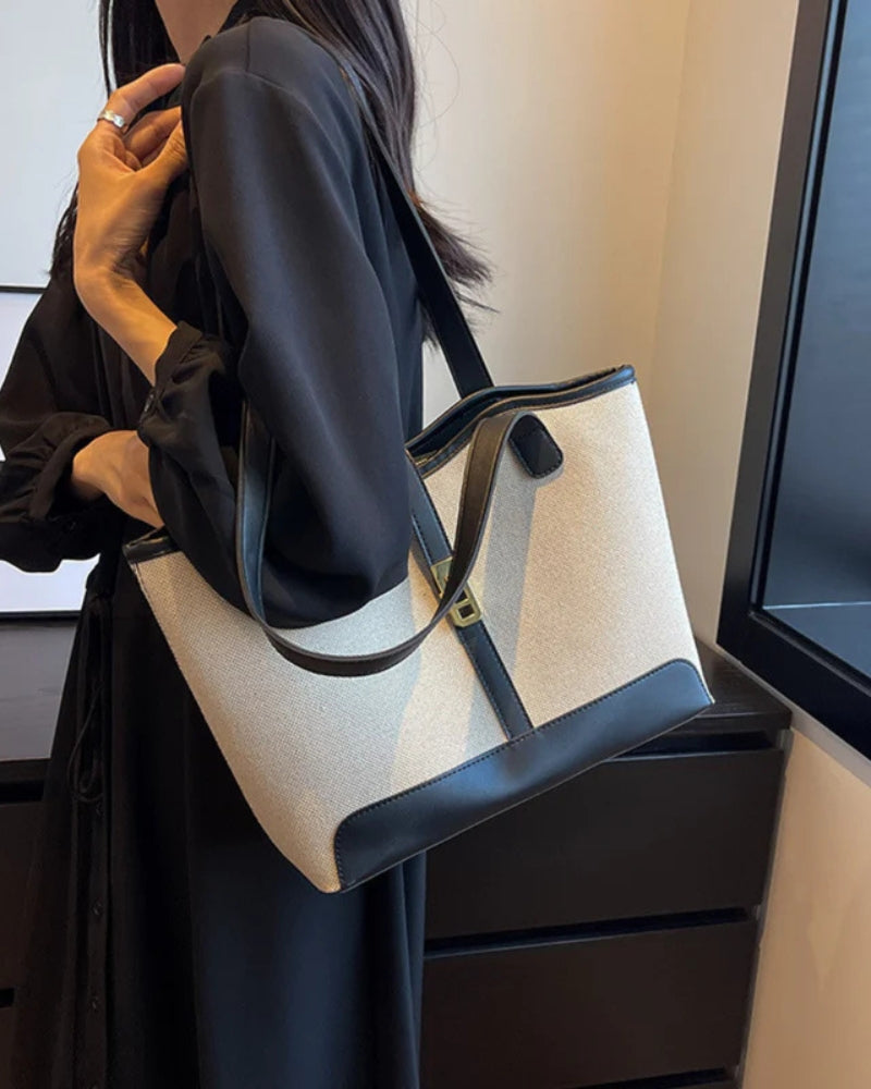 Borsa Altrove Canvas Spalla | Bordo Contrasto, Chiusura Turnlock, Manici Doppi