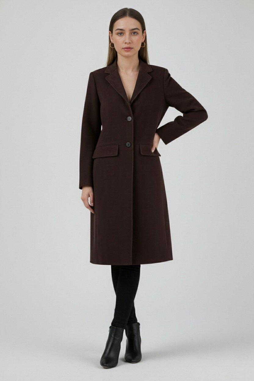 Cappotto Lungo Suedette | Sottoposto a Bottoni, Collo a Revers, Taglio Comodo