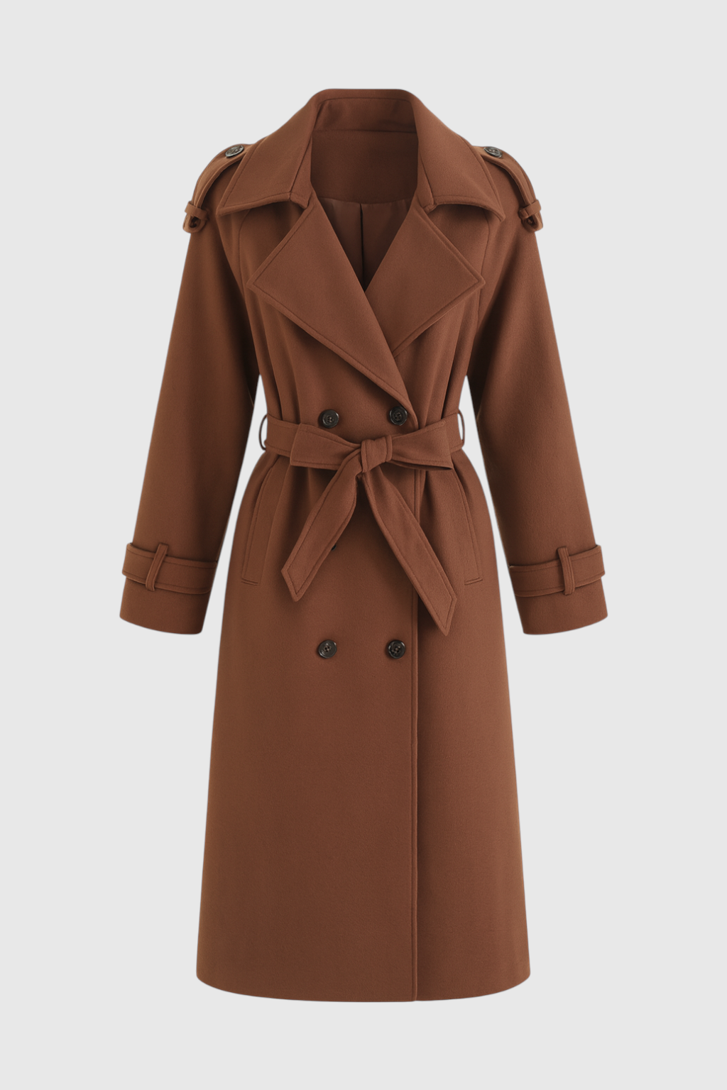 Cappotto Lungo Wool Blend Doppio Petto | Collo a Revers, Cintura Inclusa