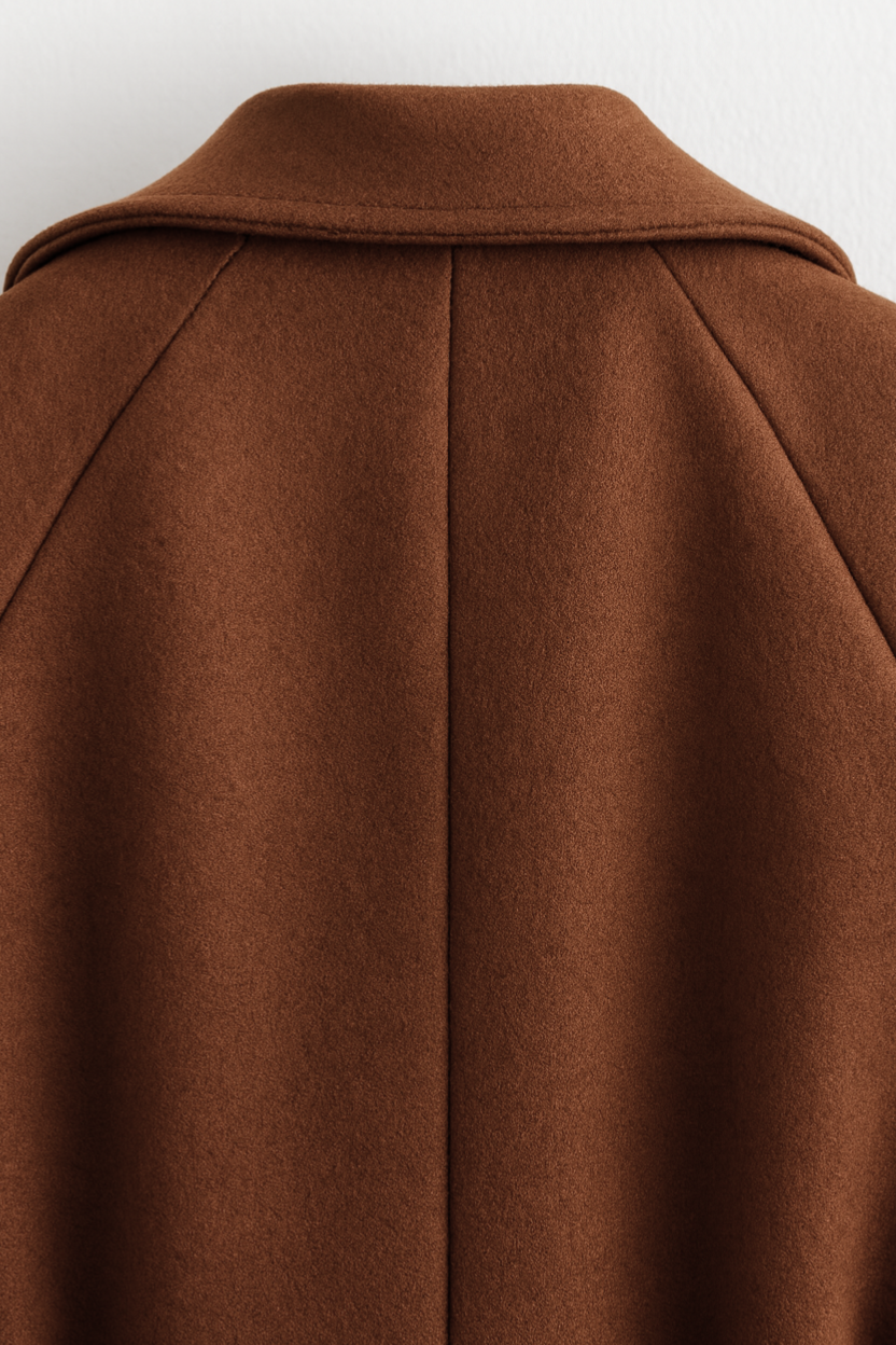 Cappotto Lungo Wool Blend Doppio Petto | Collo a Revers, Cintura Inclusa