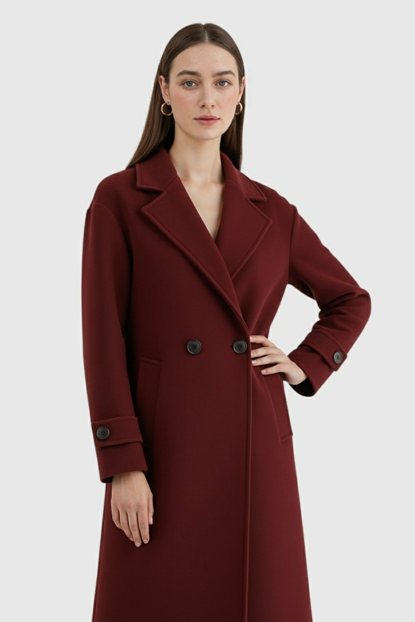Cappotto Lungo Doppio Petto | Vestibilità Comoda, Revers Notched, Dettaglio Strap