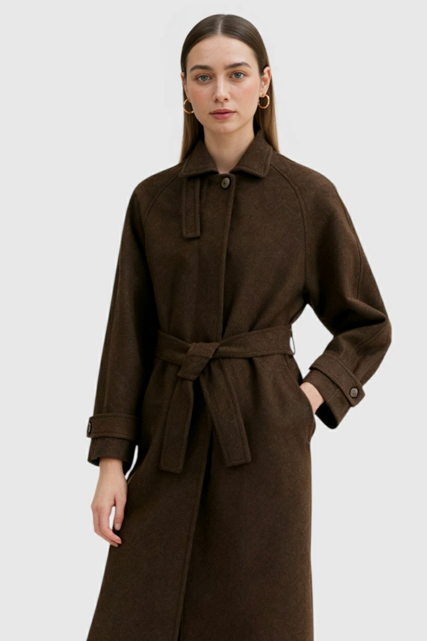 Cappotto Lungo Effetto Lana | Bottoni Singoli, Linea Pulita
