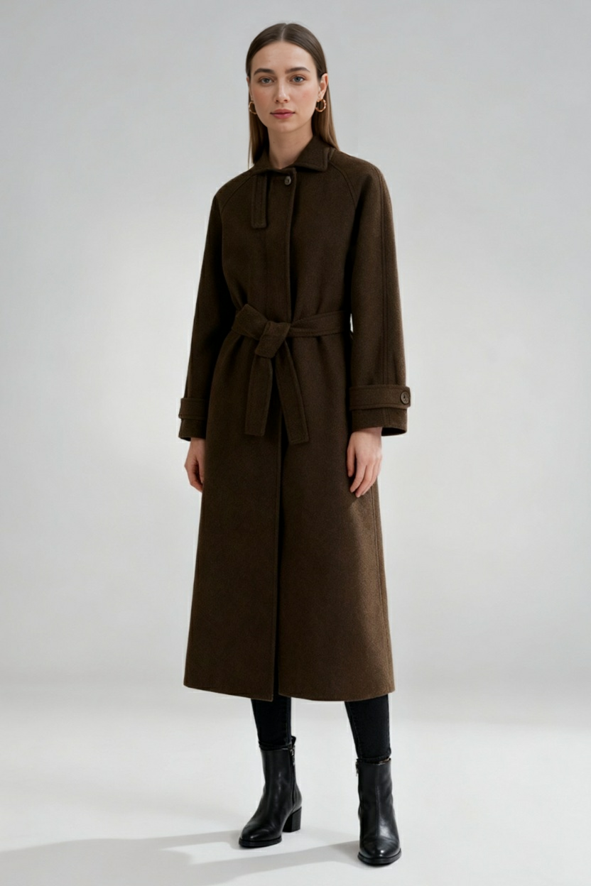 Cappotto Lungo Effetto Lana | Bottoni Singoli, Linea Pulita