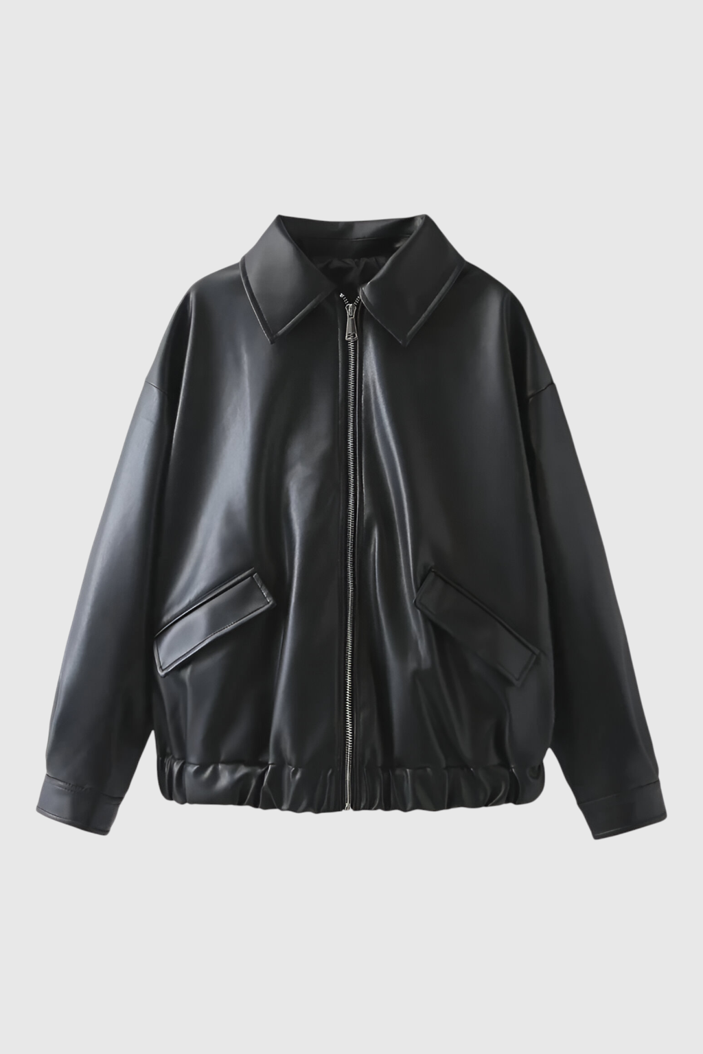 Giacca in Pelle Ecologica | Zip Front e Orlo Elastico