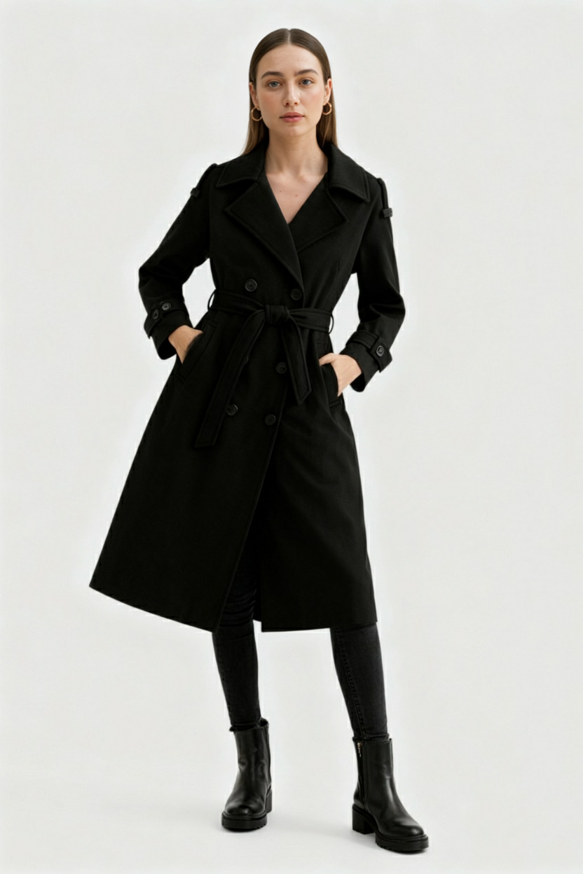 Trench Coat Lungo Doppio Petto | Cintura, Epaulettes, Fit A-Line