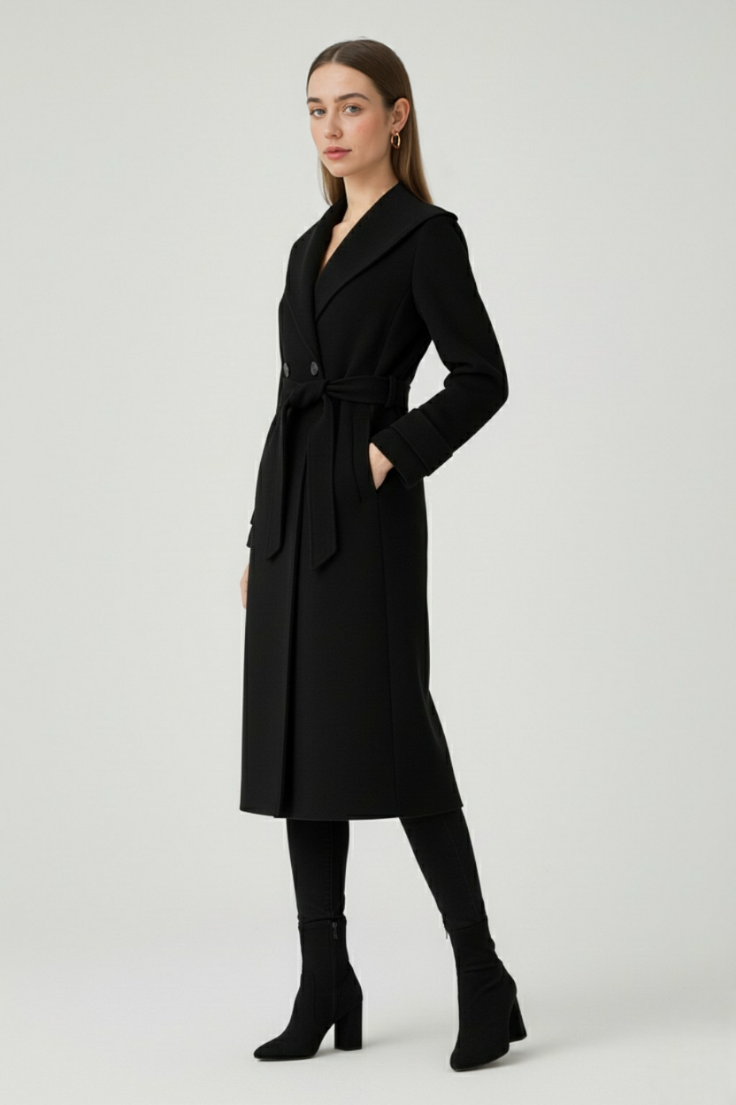Cappotto Lungo con Cintura | Collo Largo | Doppio Petto | Fit Regolare