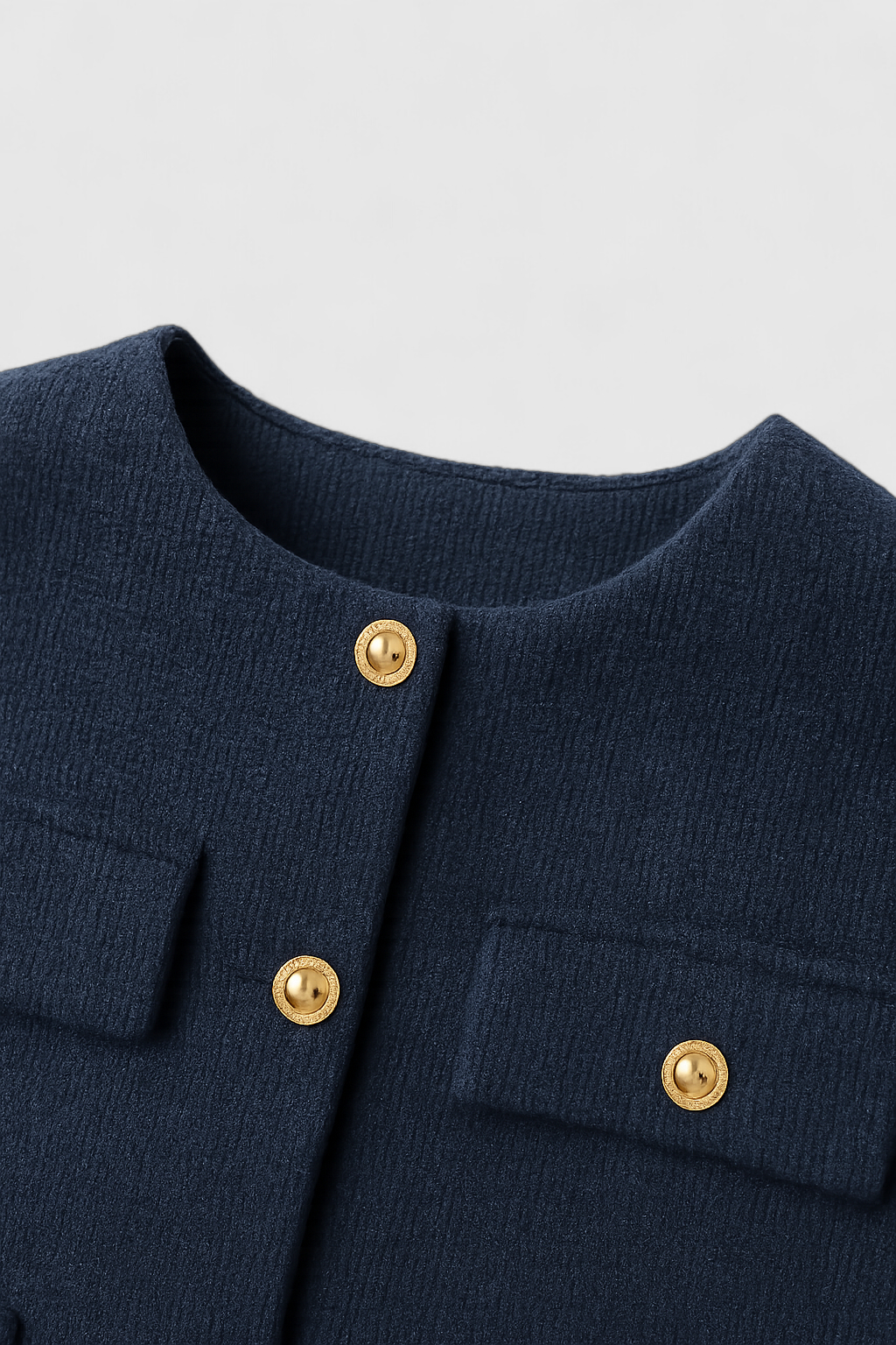 Giacca con Tasche in Tessuto | Collo Tondo, Dettaglio Bottone Oro