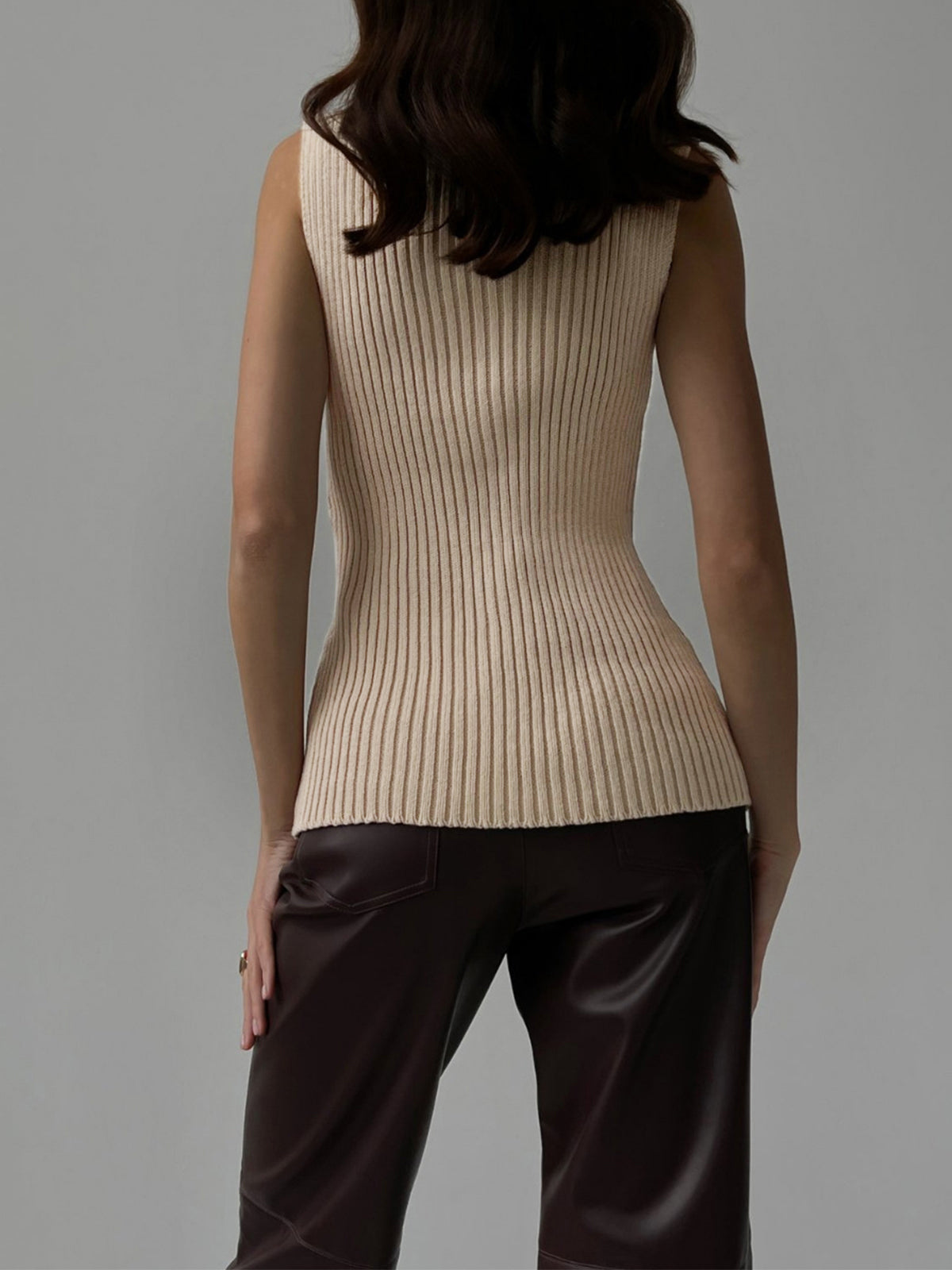 Top in Maglia Ribattuta Collo Alto | Slim Fit