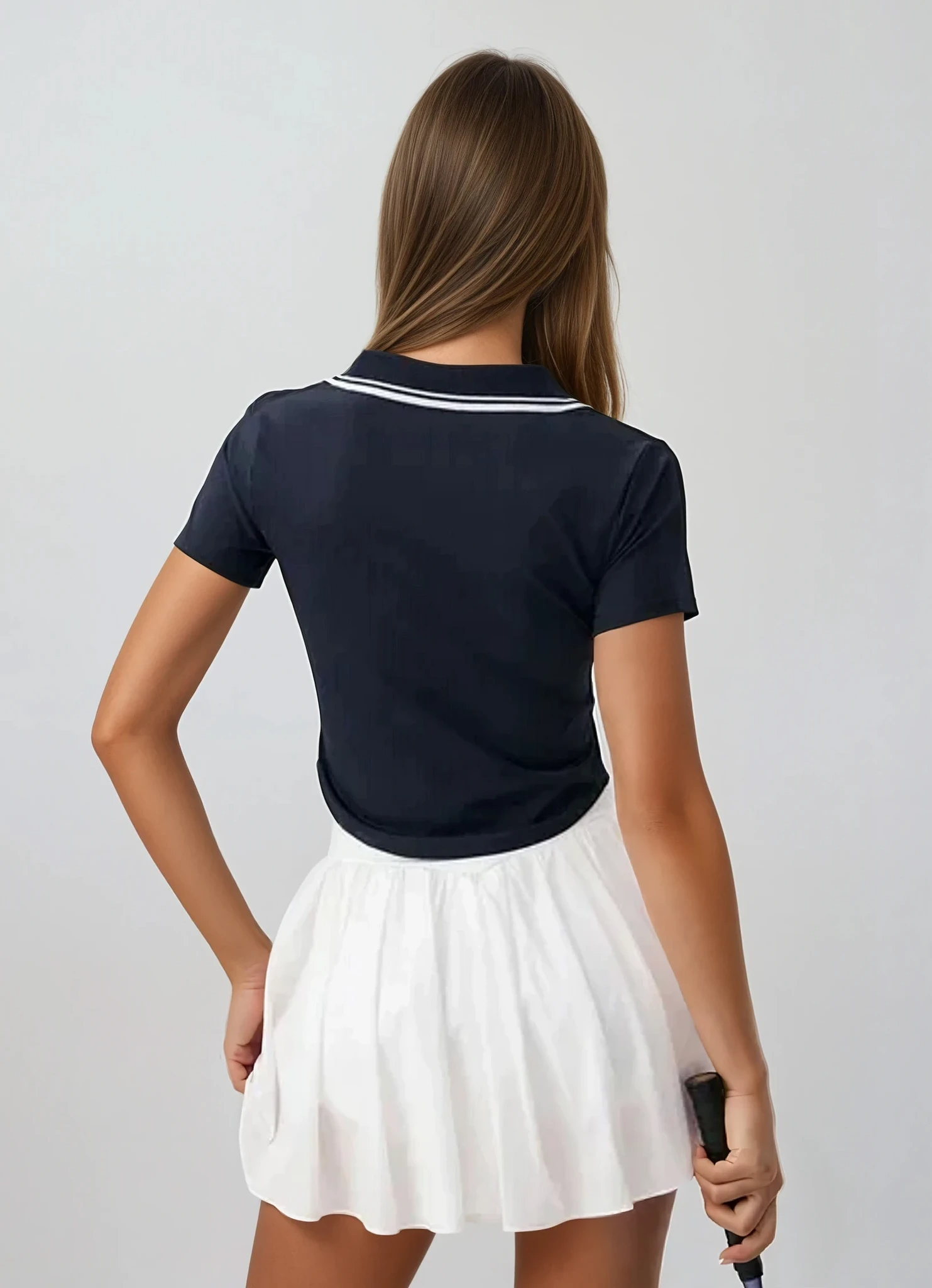 Polo Top | Collo Contrasto, Maniche Corte, Zip Front