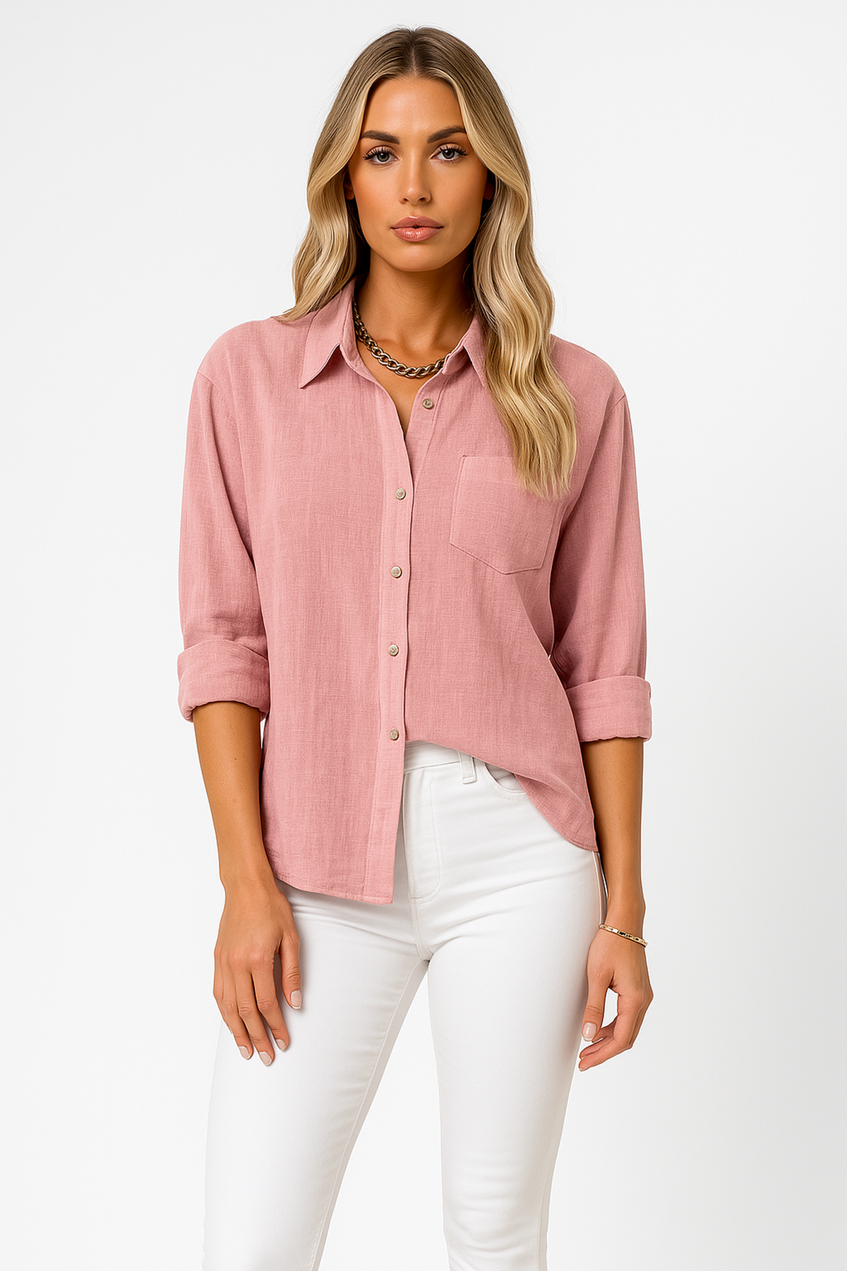 Blusa Oversized in Lino-Cotone | Fit Comodo | Bottoni Frontali