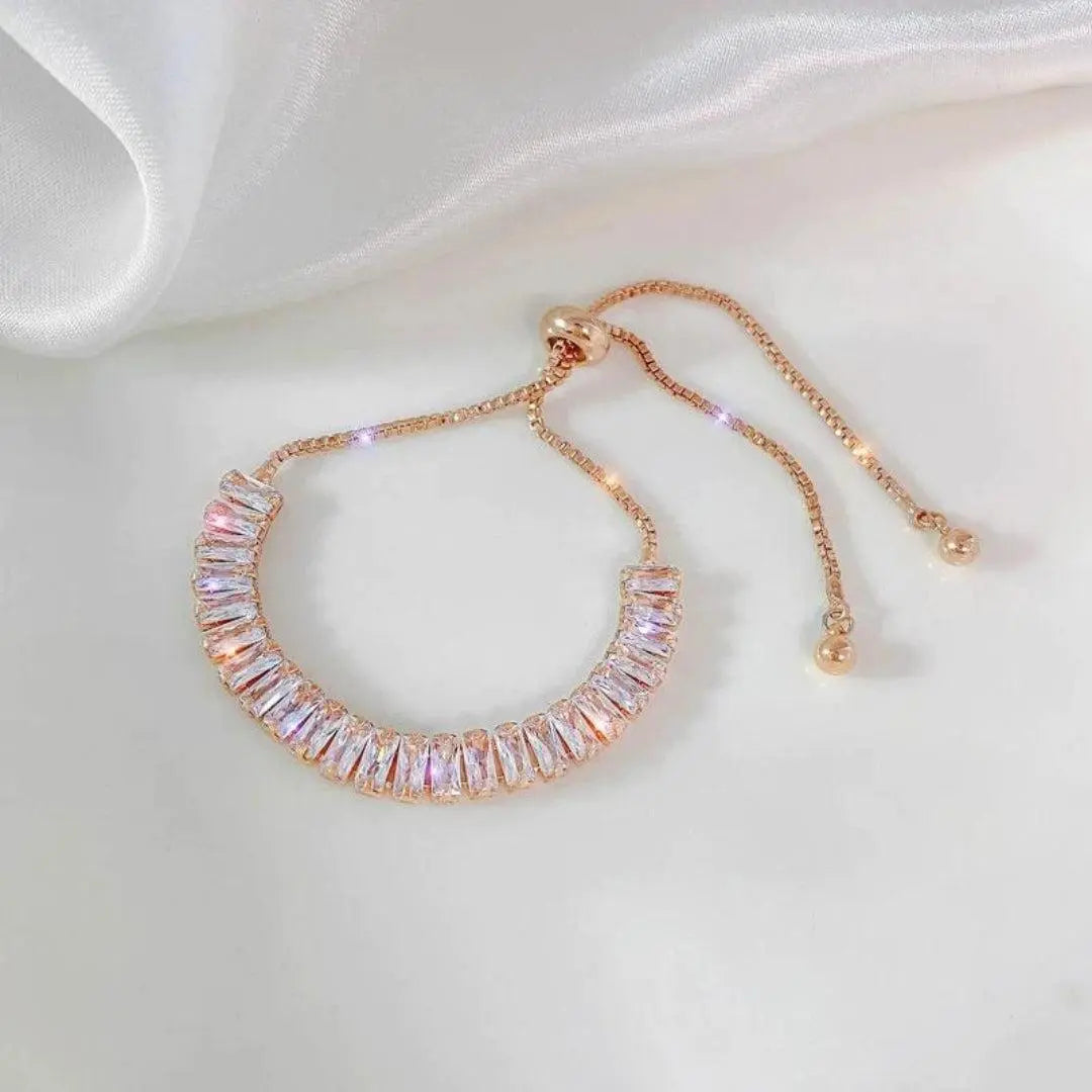 Bracciale Regolabile in Zircone | Oro Placcato | Striscia di Cristallo