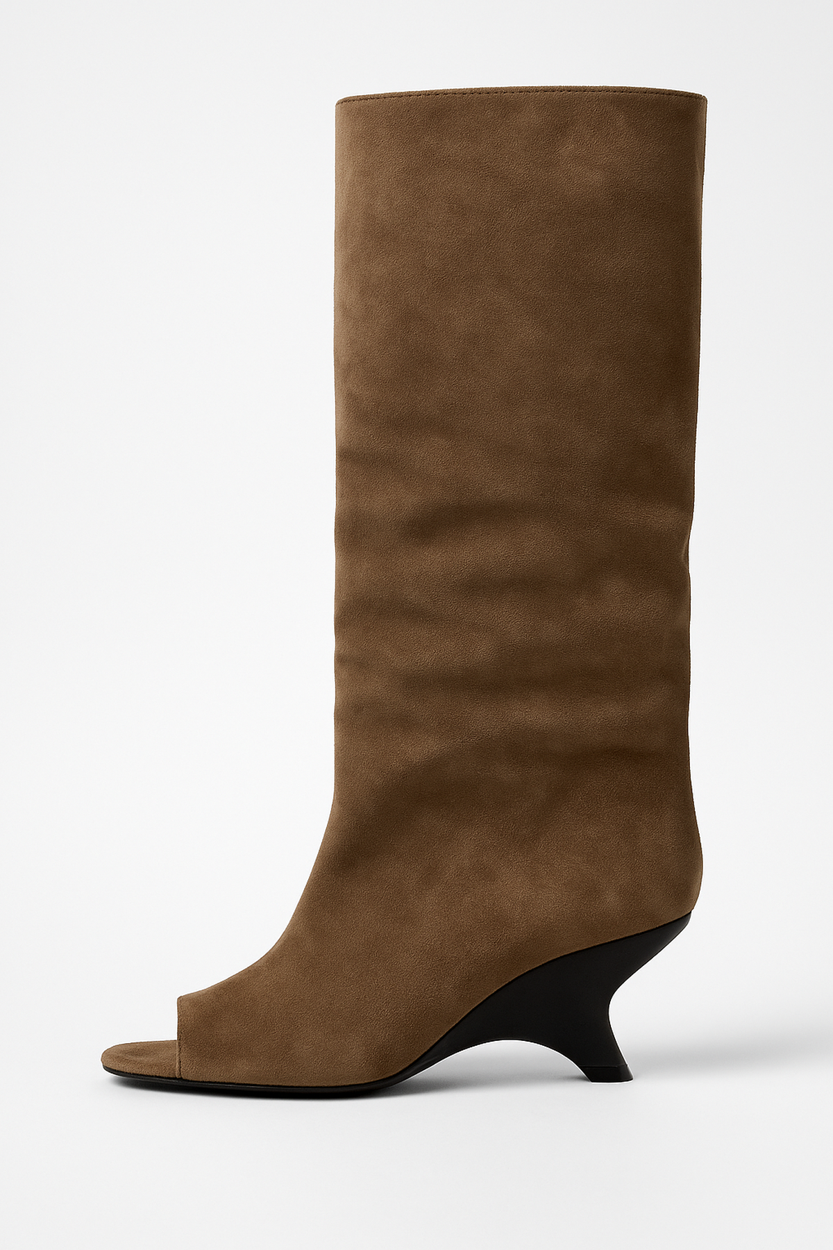Stivali Peep-Toe Altezza Ginocchio | Pelle Sintetica | Tacco Scolpito
