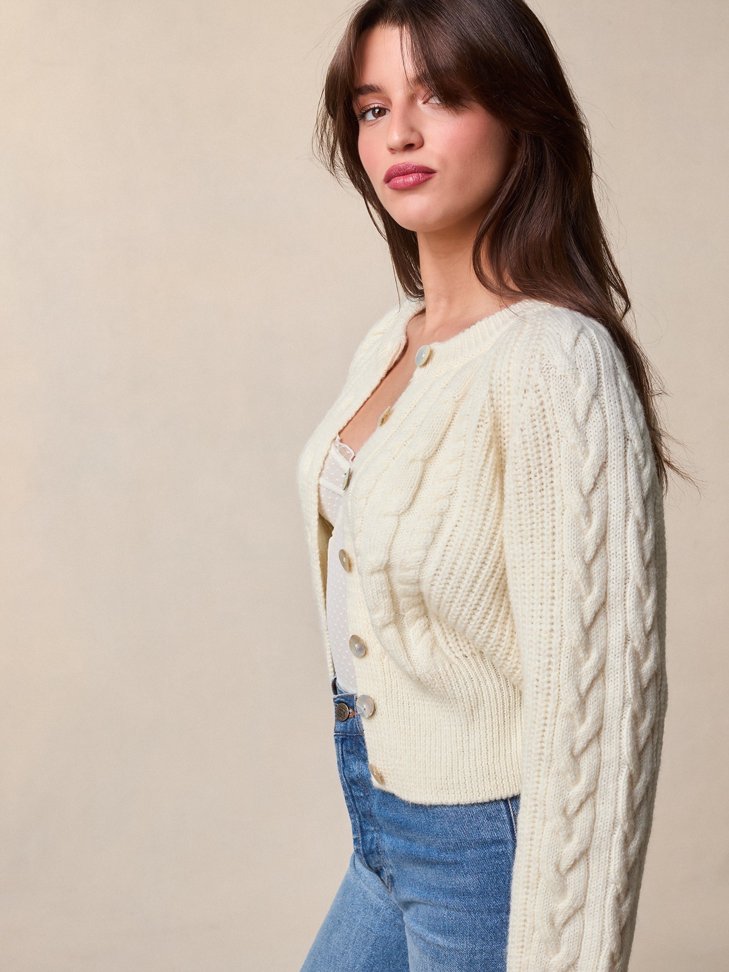 Cardigan in Maglia a Cavo | Con Bottoni Frontali