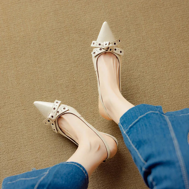 Tacchi Slingback Punta Terminata | Pelle Vera | Dettaglio Fiocco