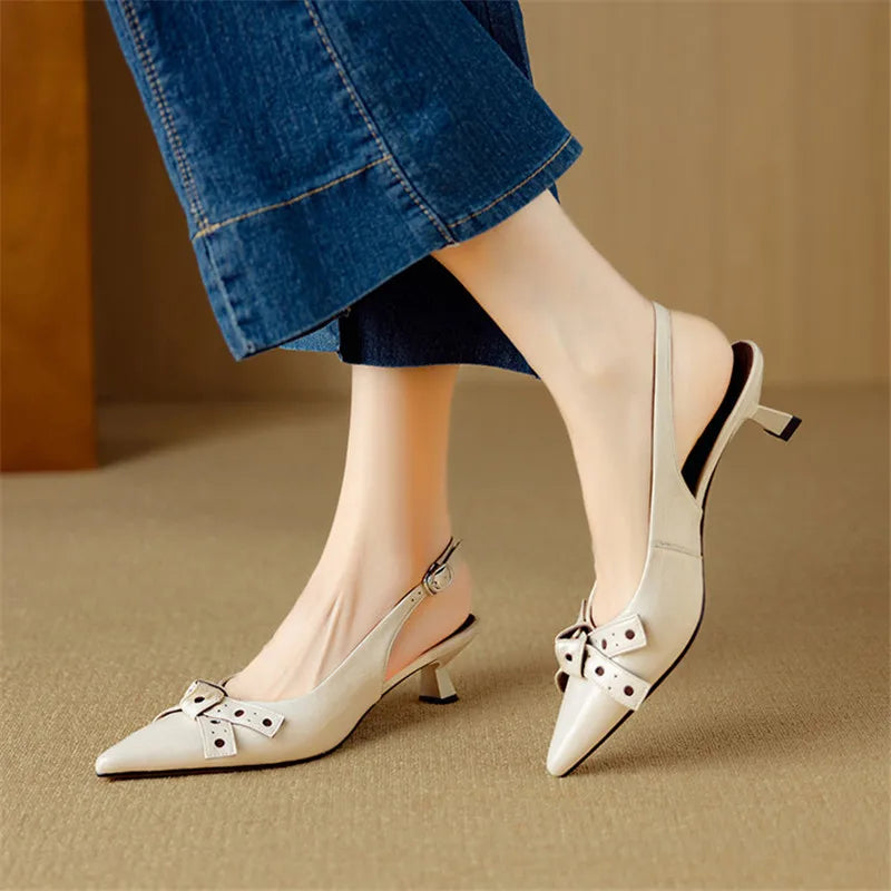 Tacchi Slingback Punta Terminata | Pelle Vera | Dettaglio Fiocco