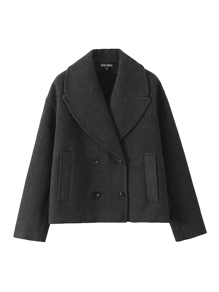 Cappotto double-breasted in misto lana grigio