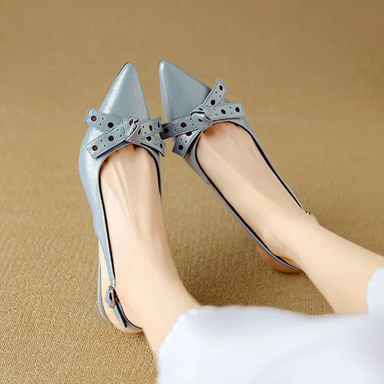 Tacchi Slingback Punta Terminata | Pelle Vera | Dettaglio Fiocco