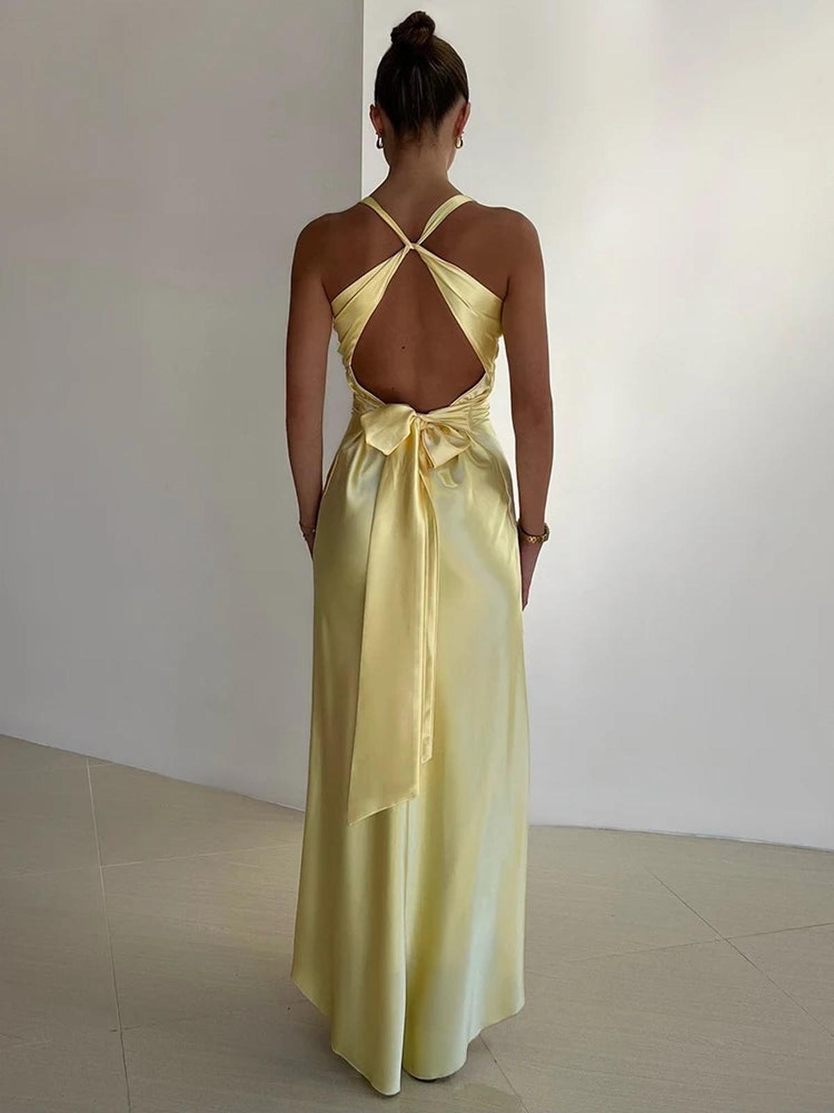 Abito Satinato Halter Neck | Twist Front | Lungo | Slim Fit