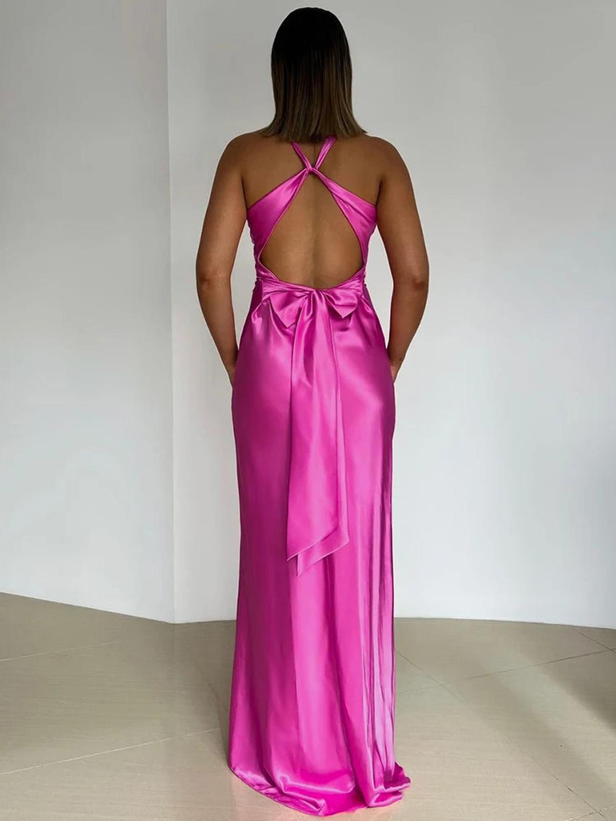 Abito Satinato Halter Neck | Twist Front | Lungo | Slim Fit