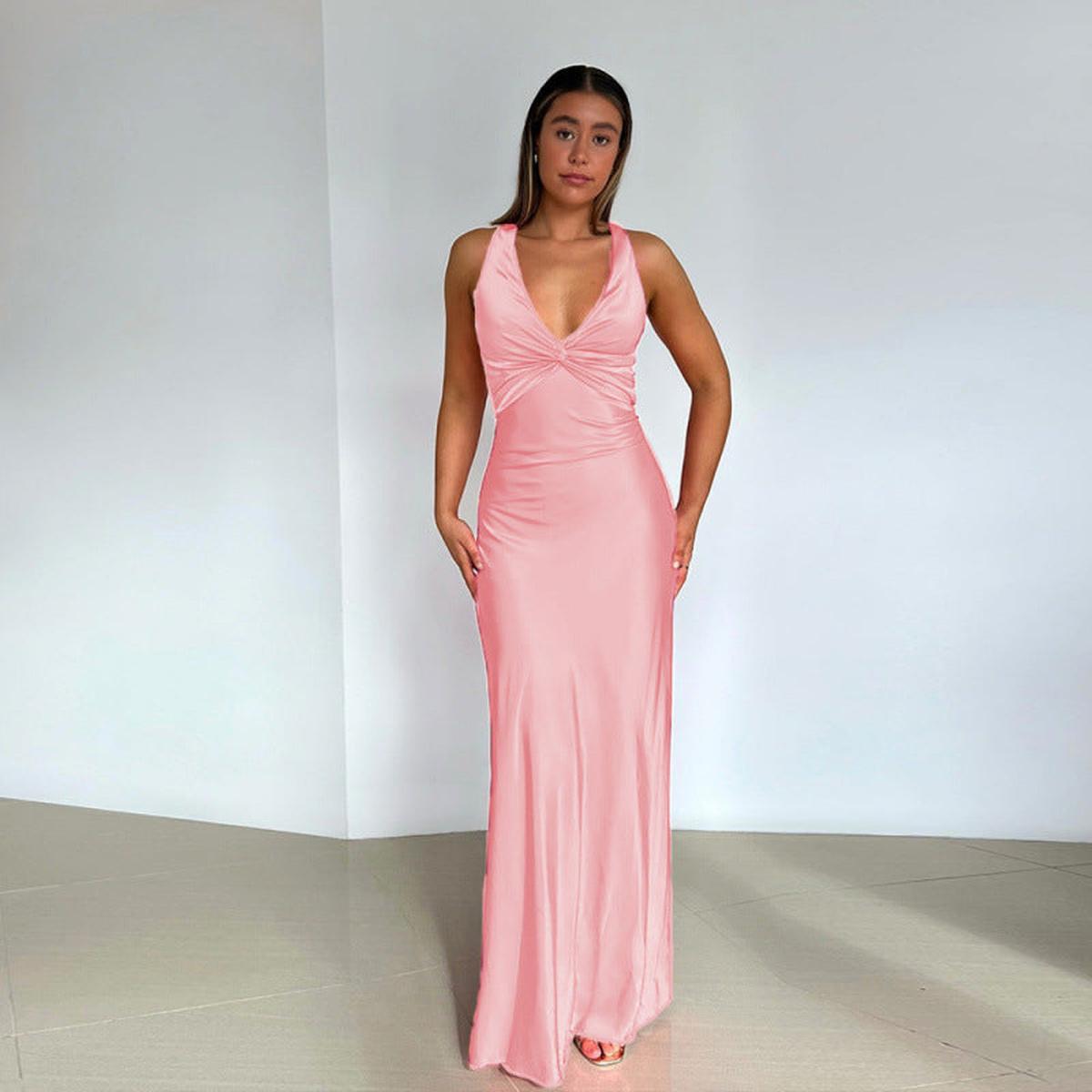 Abito Satinato Halter Neck | Twist Front | Lungo | Slim Fit