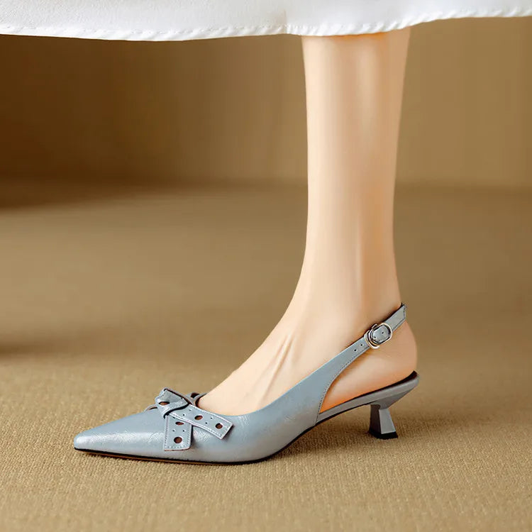 Tacchi Slingback Punta Terminata | Pelle Vera | Dettaglio Fiocco
