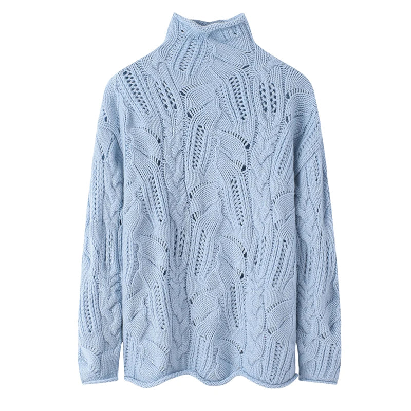 Maglione Collo Alto in Lana e Cachemire | Maglia Aperta | Vestibilità Larga