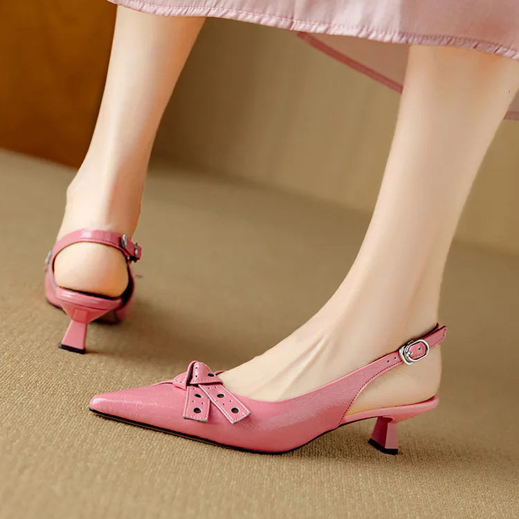 Tacchi Slingback Punta Terminata | Pelle Vera | Dettaglio Fiocco