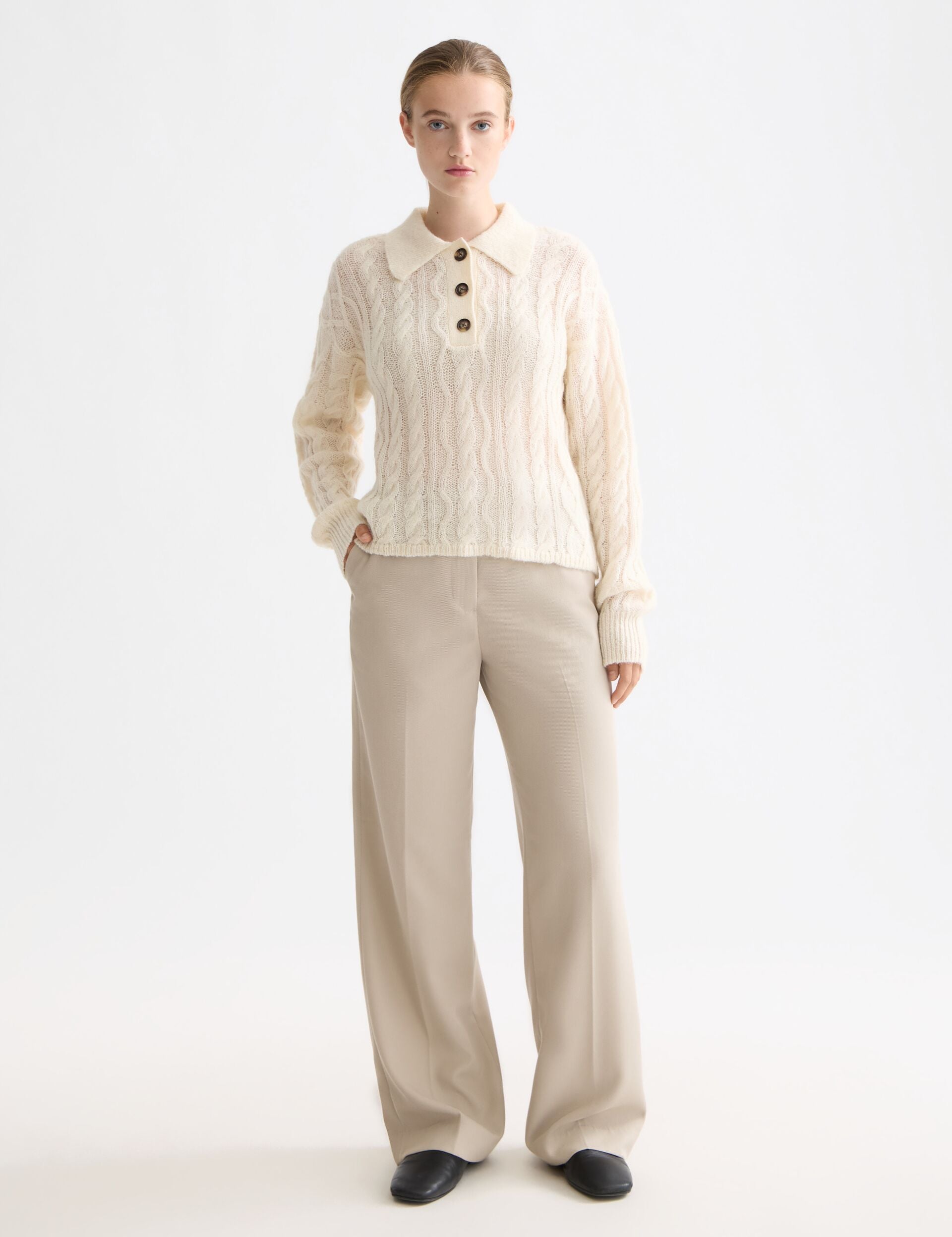 Maglione Maestria in Maglia Cablaggio | Mohair e Lana | Collo Polo