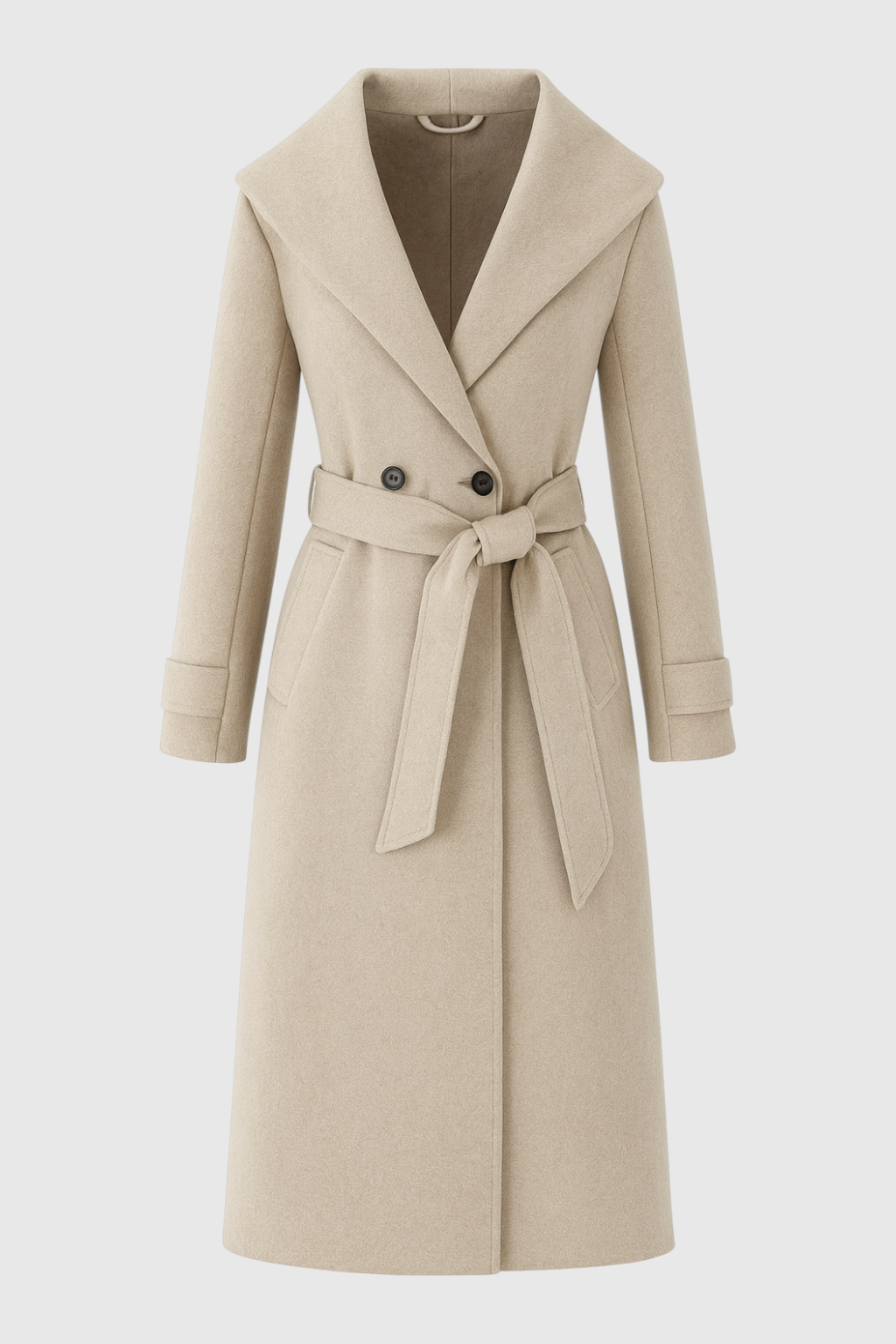 Cappotto Lungo con Cappuccio | Doppio Petto, Vita Con Cintura, Forma A-Linea