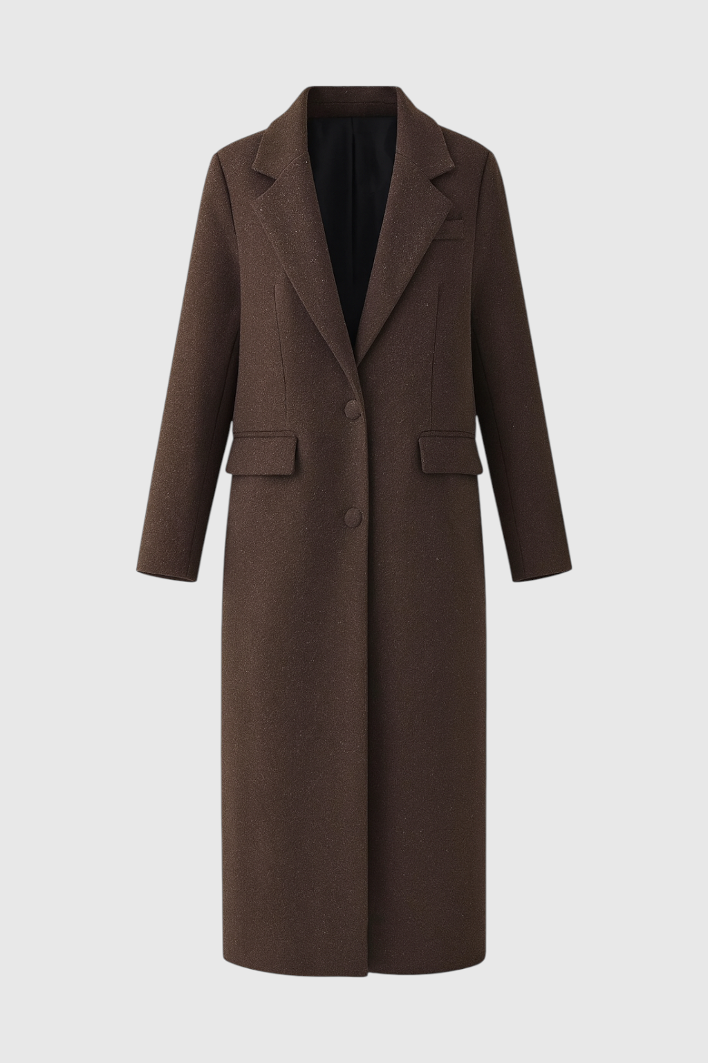 Cappotto Lungo Effetto Lana | Bottoni Singoli, Tasche a Falda, Ventilazione Posteriore