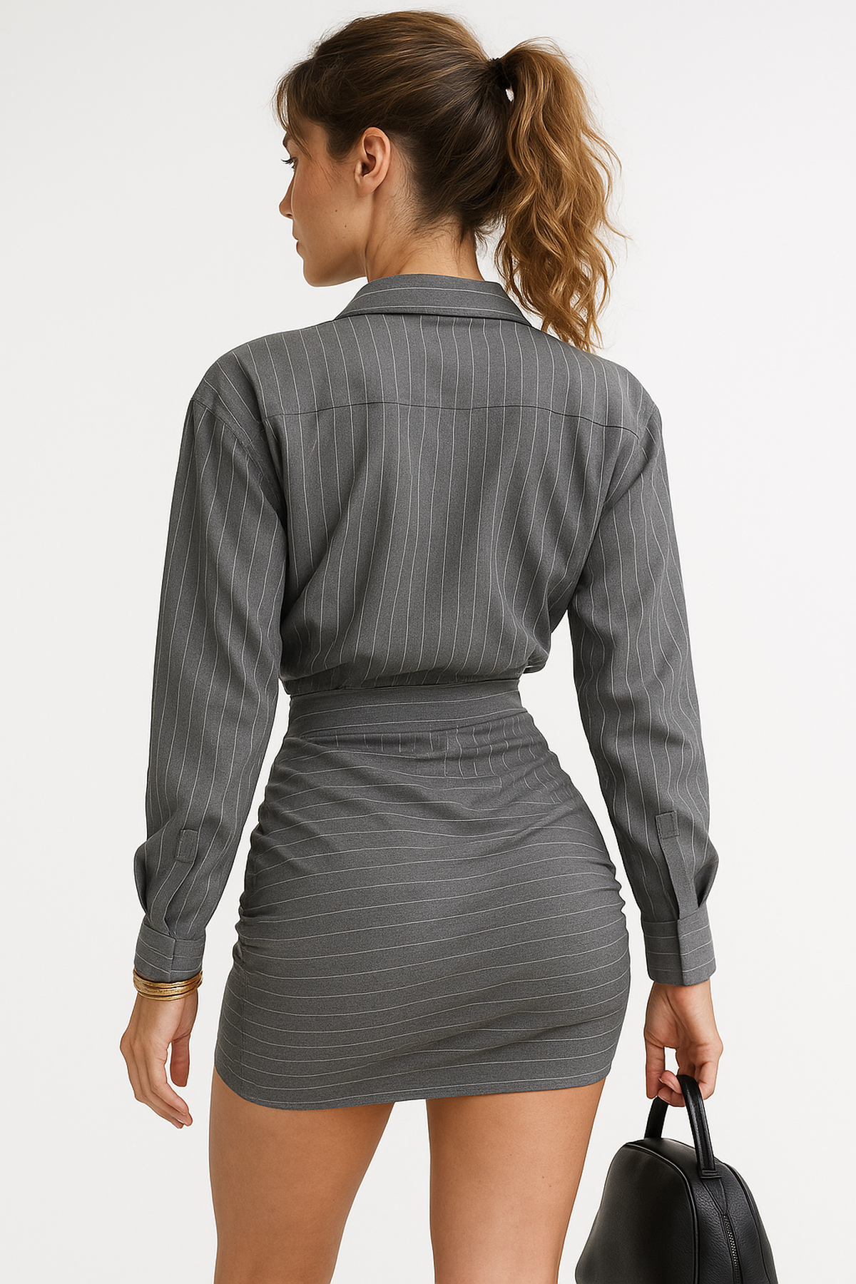Set Camicia a Righe e Gonna Mini | Top Comodo | Gonna Arricciata