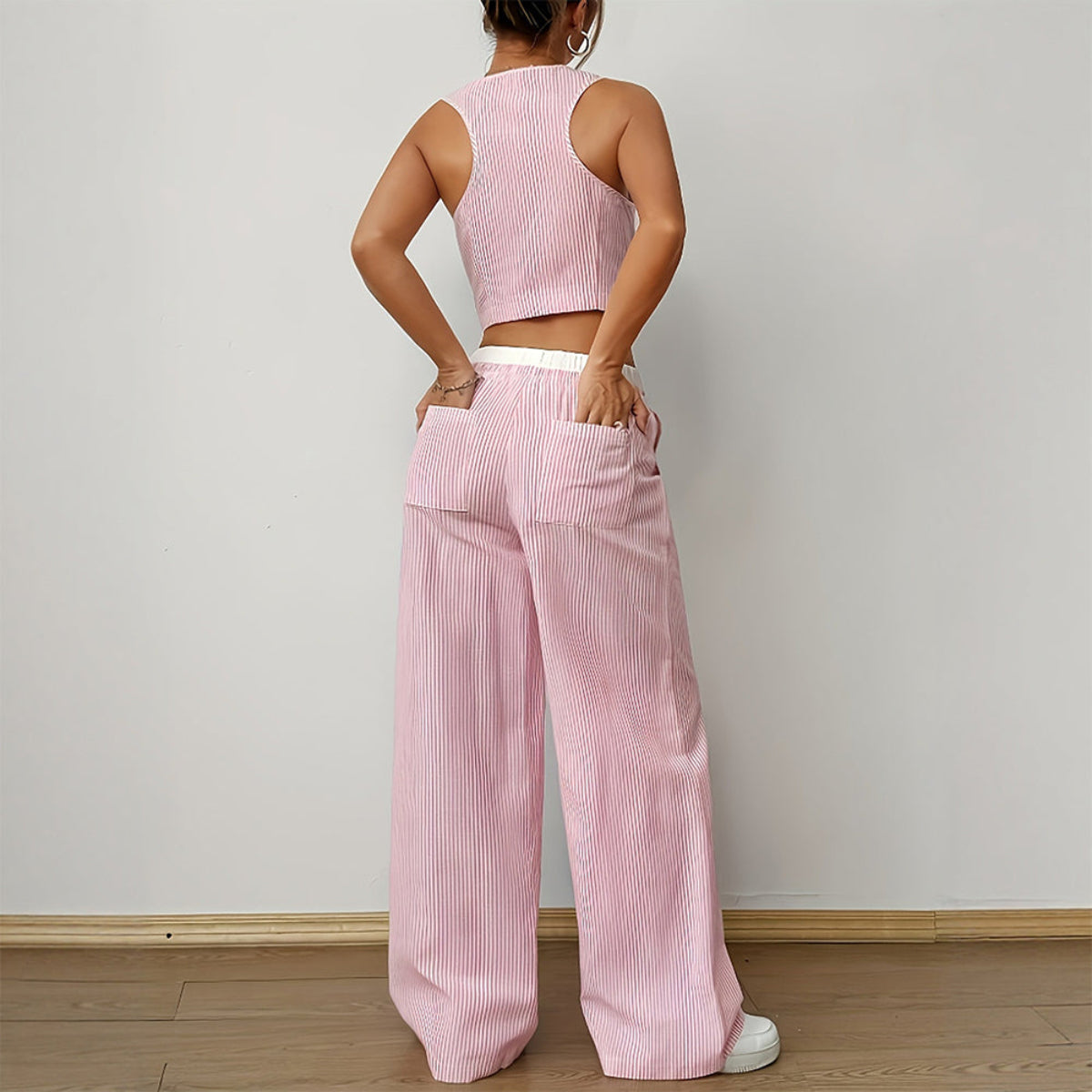 Set Giacca Senza Maniche a Righe e Pantaloni Largo | Estate