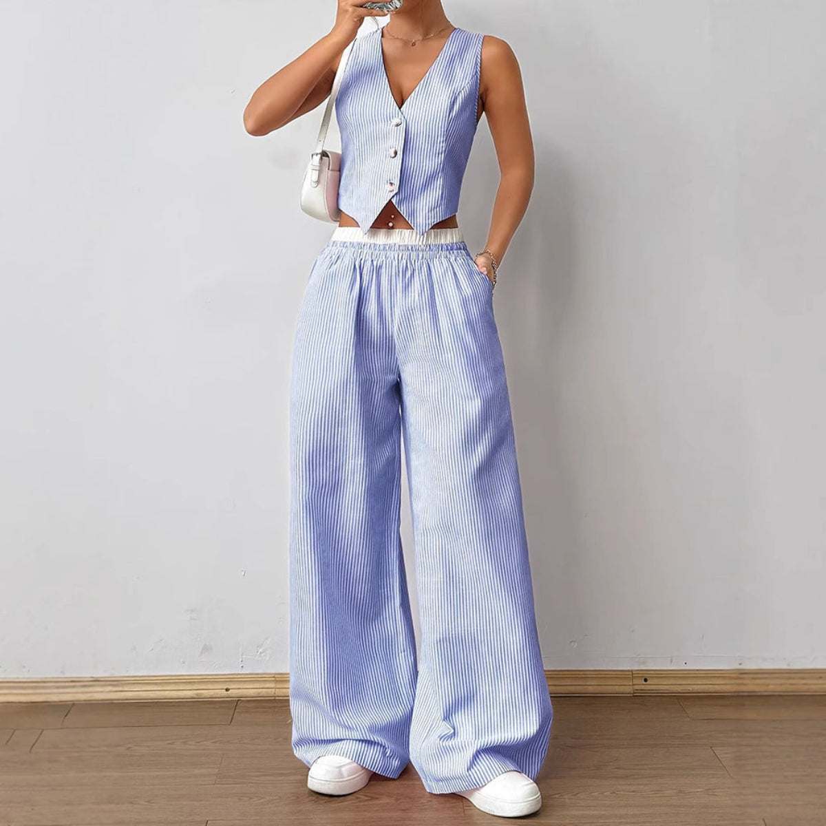 Set Giacca Senza Maniche a Righe e Pantaloni Largo | Estate