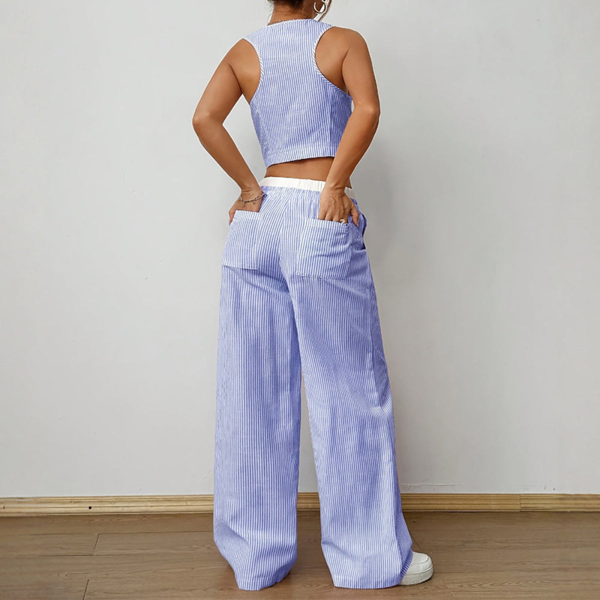 Set Giacca Senza Maniche a Righe e Pantaloni Largo | Estate