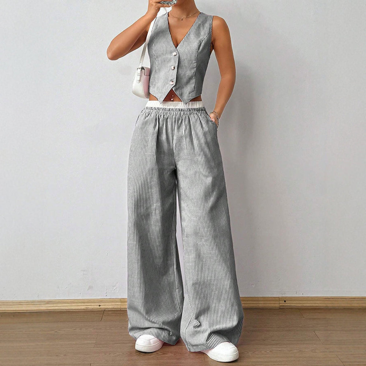 Set Giacca Senza Maniche a Righe e Pantaloni Largo | Estate